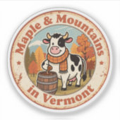 Sticker Badge Retro Vermont_ Cosy Cow avec Écharpe en lain (Devant)