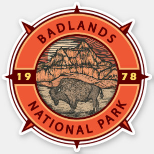 Sticker Badlands National Park Buffalo Retro Compass