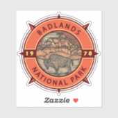 Sticker Badlands National Park Buffalo Retro Compass (Feuille)