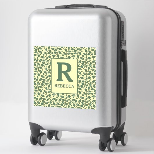 Sticker Bagages Motif crème et feuille verte (Sur valise)