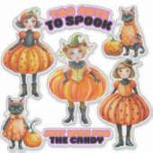 Sticker Baguette Citrouille fille et chats (Devant)