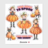 Sticker Baguette Citrouille fille et chats (Feuille)