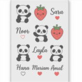 Sticker Baguette Coeur Panda, fraise et nom personnalisé (Devant)