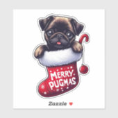 Sticker Baguette de Carlin de Noël "Joyeux Pugmas" (Feuille)