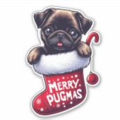 Sticker Baguette de Carlin de Noël "Joyeux Pugmas" (Devant)