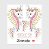 Sticker Baguette de la licorne rose mignonne Nom de la fil (Feuille)