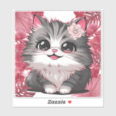 Sticker Baguette décorative florale Cute Kitten (Feuille)