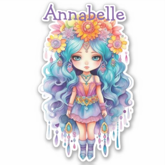 Sticker Baguette en vinyle coupé sur mesure avec fleurs (Devant)