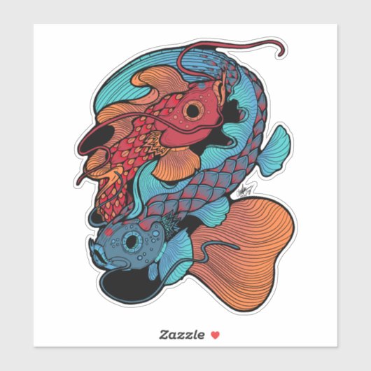 Sticker Baguette rouge et bleu koi (Feuille)