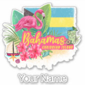 Sticker Bahamas rétro caraïbes île flamingo vintage (Devant)