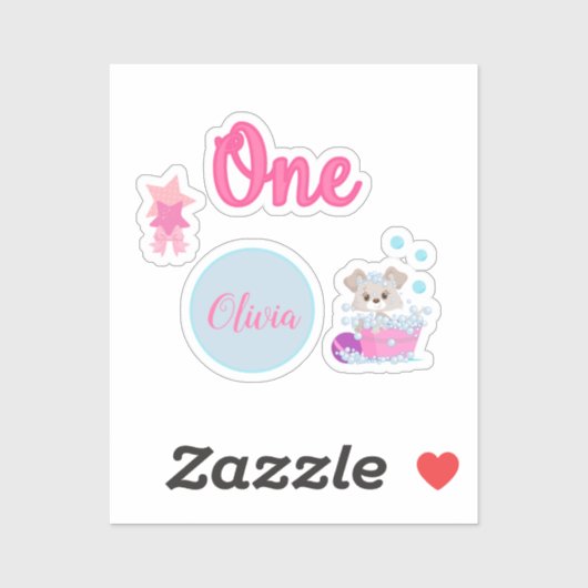 Sticker Bain de chiot personnalisé Anniversaire d'un an (Feuille)