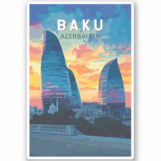 Sticker Bakou Azerbaïdjan Travel Art Vintage (Devant)