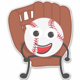 Sticker Bal et gant de baseball en caricature