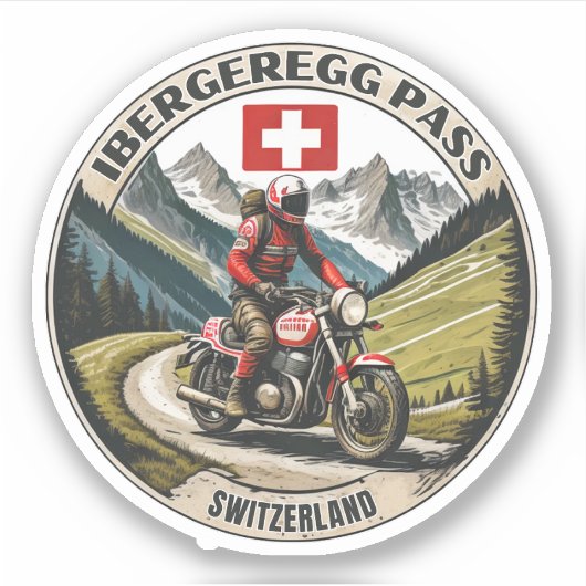 Sticker Balade en moto Ibergeregg Pass alpes suisses (Devant)
