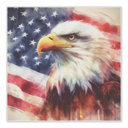 Sticker Bald Eagle avec drapeau des États-Unis d'Amérique (Devant)