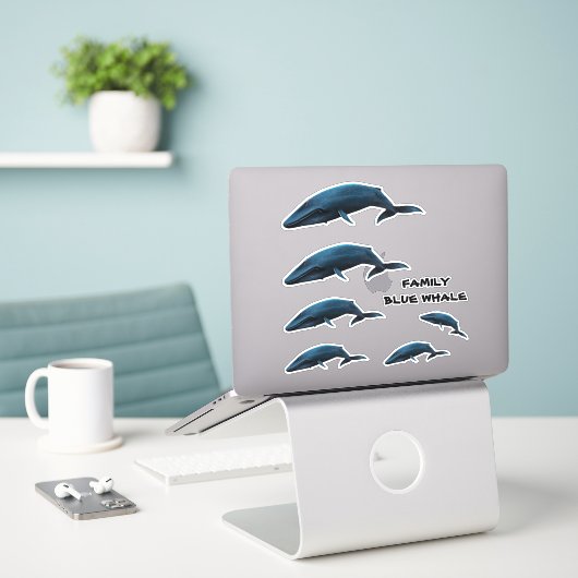 STICKER BALEINE BLEUE FAMILIALE (Ordinateur portable sur le bureau)