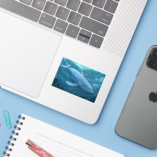 Sticker Baleine bleue Petite (Ordinateur portable avec iPhone)