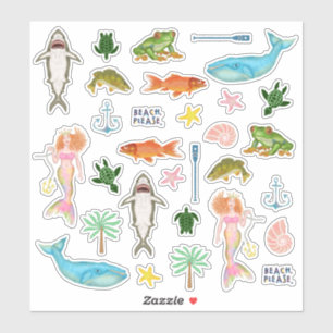 Sticker Baleines de poissons Mermaids Beach Océan Nautiqu