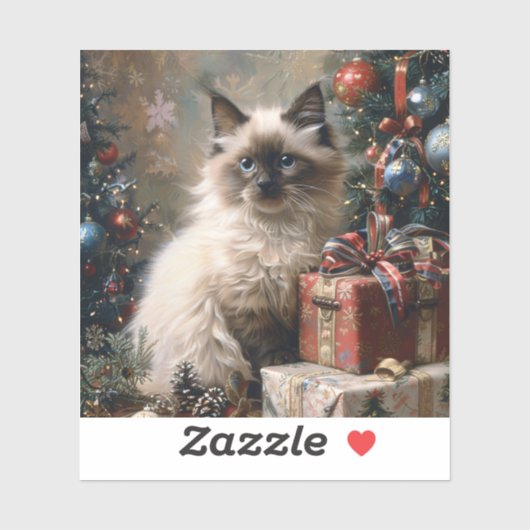 Sticker Balinais Kitten Noël Portrait de chat (Feuille)