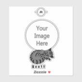 Sticker Balise Adorable Gris Tabby Kitten Sleep Name (Feuille)