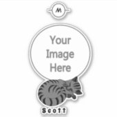 Sticker Balise Adorable Gris Tabby Kitten Sleep Name (Devant)