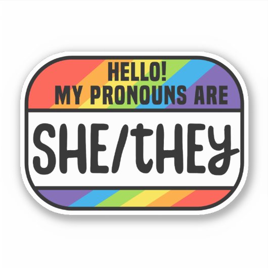 Sticker Balise de nom LGBT Pronononounes non binaires Elle (Devant)