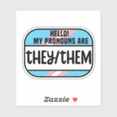 Sticker Balise de nom LGBT Pronononounes transgenres qu'il (Feuille)