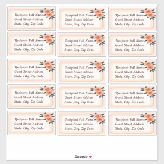 Sticker Balise Rustic Orange Blue Floral Mariage invité (Feuille)