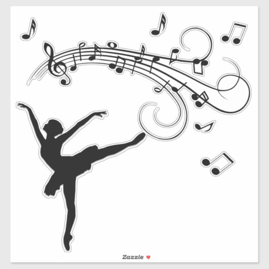 Sticker Ballerina Dancing with Music Notes (Feuille)