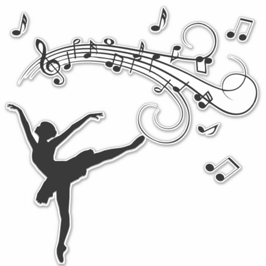 Sticker Ballerina Dancing with Music Notes (Devant)