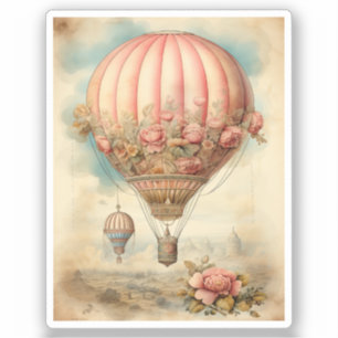Sticker Ballon à air chaud vintage Steampunk Rose Floral