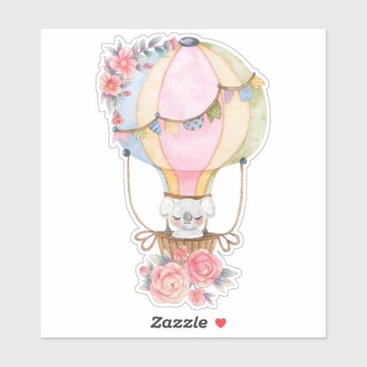 Sticker Ballons à air chaud mignon avec aquarelle à ours (Feuille)