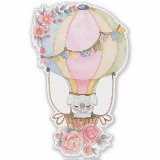 Sticker Ballons à air chaud mignon avec aquarelle à ours (Devant)