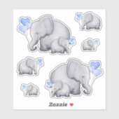 Sticker Ballons Coeur Bleu Cute Bébé Eléphants (Feuille)