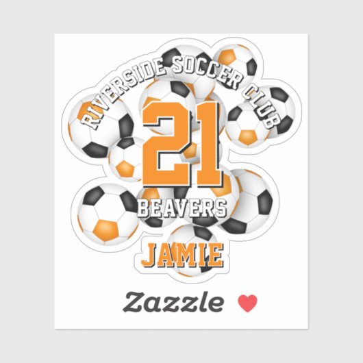 Sticker ballons de football noir orange nom de l'équipe (Feuille)