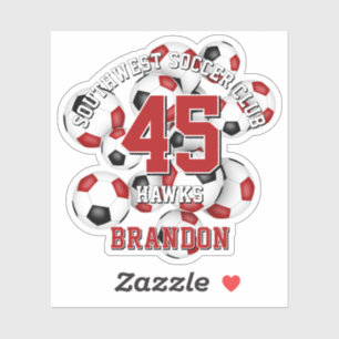 Sticker ballons de football noir rouge nom de l'équipe