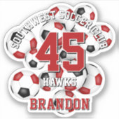 Sticker ballons de football noir rouge nom de l'équipe (Devant)