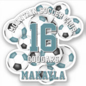 Sticker Ballons de football noir turquoise nom de l'équipe (Devant)