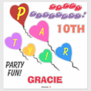 Sticker Ballons en forme de cœur pour 10e anniversaire per