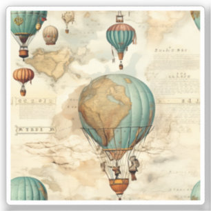 Sticker Balloon vintage à air chaud dans un paysage serein