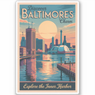 Sticker Baltimore Maryland Skyline Travel Art Vintage