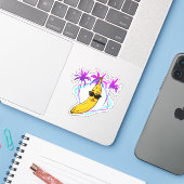 Sticker banane cool rétro (Ordinateur portable avec iPhone)