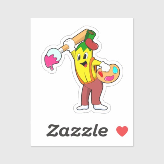 Sticker Banane en peintre avec pinceau (Feuille)