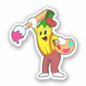 Sticker Banane en peintre avec pinceau (Recto)