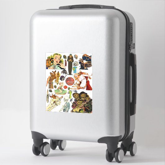 Sticker bande dessinée horreur monstres créatures collage  (Sur valise)