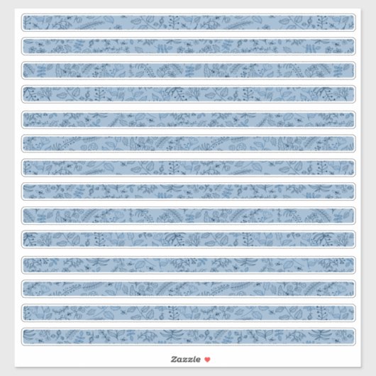 Sticker Bandes fines de fleurs Boho bleu classique  (Feuille)