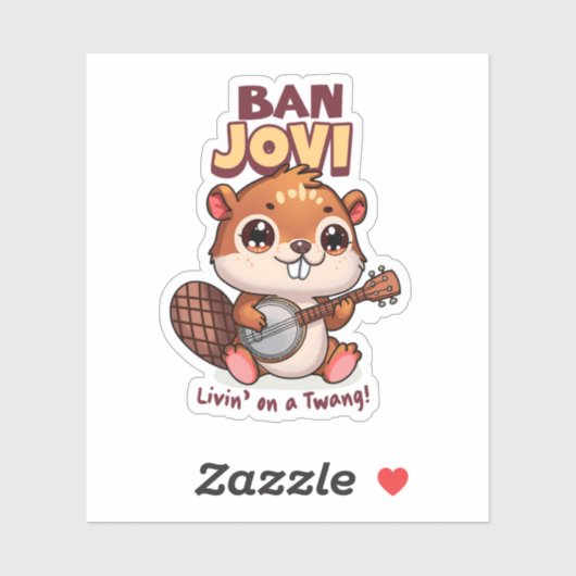 Sticker Banjovi Cute Beaver Jouer Banjo (Feuille)