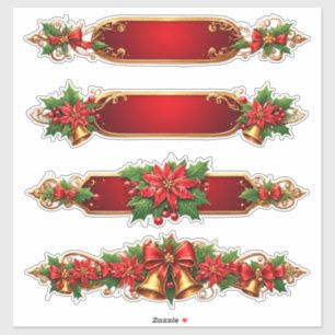 Sticker Bannières de Noël avec des Poinsettias