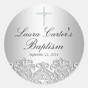 Sticker Baptême de dentelle blanche et croix