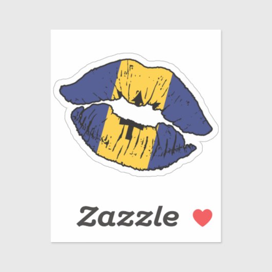 Sticker Barbade Barbadien Lipstick Love Drapeau (Feuille)